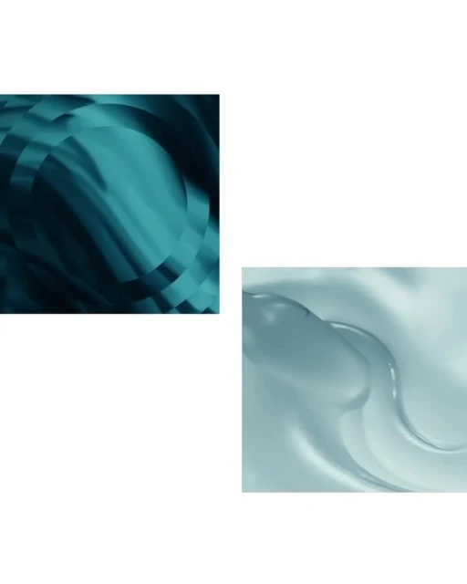 Abstract teal and white background with wavy textures and fluid motion, creating a serene and visually appealing composition. 