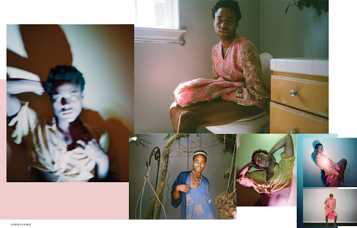 Collage of a male model in different poses and outfits indoors with soft lighting, creating a visually compelling fashion editorial.