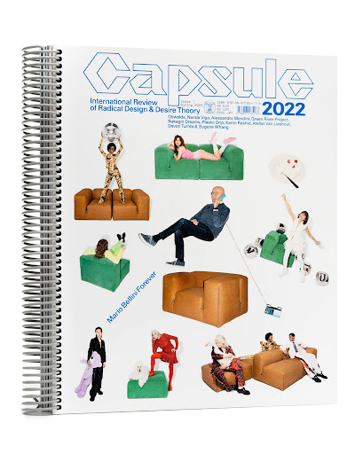 Collage of people and furniture featured on the cover of Capsule's 2022 International Review of Radical Design & Desire Theory magazine.