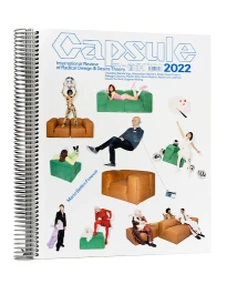Cover of Capsule magazine issue 2 showing assorted lifestyle and furniture photography collaged against a white background.
