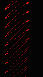 A vertical abstract image featuring repetitive glowing red zigzag lines against a solid black background.