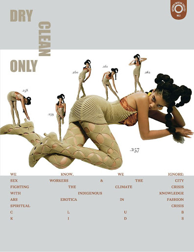 A woman in a tan knit dress and shoes poses with superimposed images of herself in various yoga-like stances against a white background.
