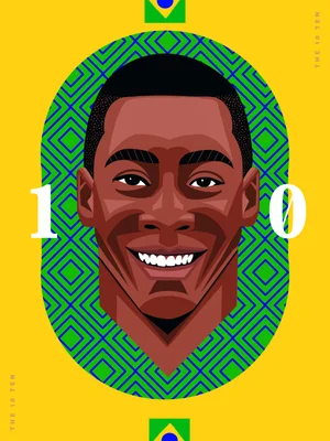 Vector portrait illustration of a smiling black man with short dark hair framed by green and blue geometric patterns against a bright yellow background.