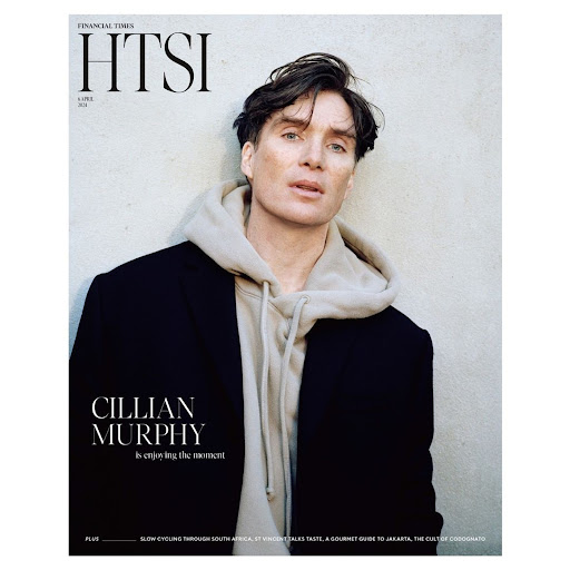 Magazine cover featuring Cillian Murphy wearing a blazer over a hoodie, set against a neutral background and Financial Times masthead.