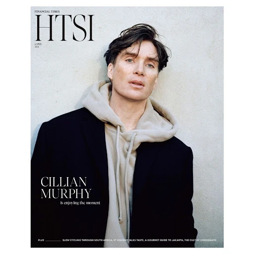 Magazine cover featuring Cillian Murphy wearing a blazer over a hoodie, set against a neutral background and Financial Times masthead.