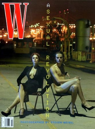 Magazine cover featuring two models sitting on chairs outdoors at night, with a large 'W' logo and the words 'A Sexual Revolution'.