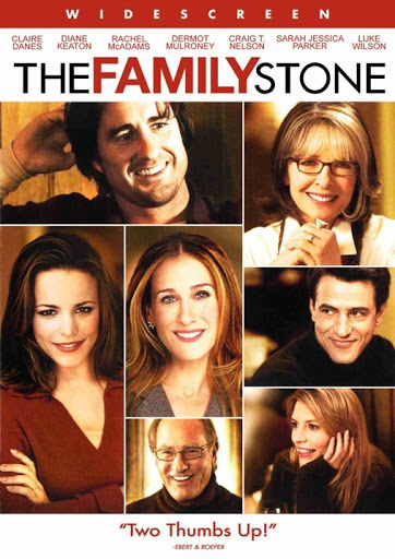 Movie poster for 'The Family Stone' featuring headshots of the ensemble cast including Claire Danes and Sarah Jessica Parker.