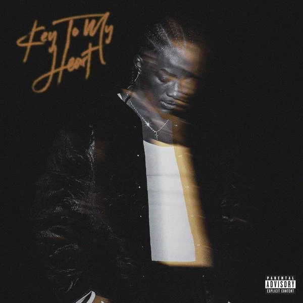Music album cover featuring a young Black adult with an introspective expression, adorned with jewelry and a stylish jacket in a dark studio setting.