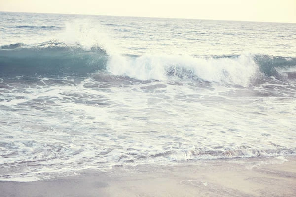 Ocean wave crashing on a sandy beach, showing the power and beauty of the sea in a scenic coastal landscape on a sunny day.