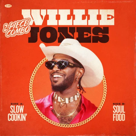 Album cover art featuring Willie Jones, sunglasses, cowboy hat, and gold chain, set against a red-orange background.
