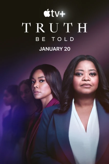 Movie poster for Truth Be Told featuring actresses Octavia Spencer and Gabrielle Union against a dark background with purple hues.