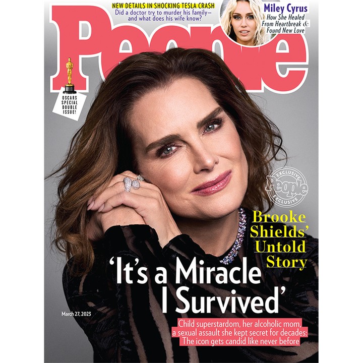 People Magazine cover featuring Brooke Shields. Close-up shot of Brooke, text headlines, and magazine logo against a neutral background.