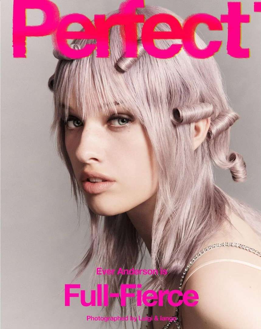 Close-up shot of a person with lilac hair in curlers, posing for the cover of Perfect magazine. The text reads 'Full Fierce'.