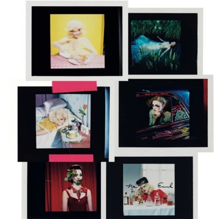Photo montage features women in varied stylized portraits with distinct backgrounds, lighting, and fashion, creating a collage of scenes.