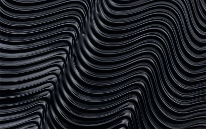 Abstract macro photograph showing glossy black parallel wave patterns and rippled textures by Keate