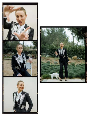 Adult female in a black suit with white trim posing in front of a garden in a collage-style image with Kodak border.
