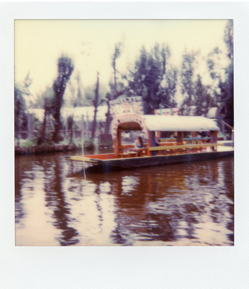 A colorful tour boat travels on a river, surrounded by lush green trees in a natural setting, creating a vibrant scene on the water.