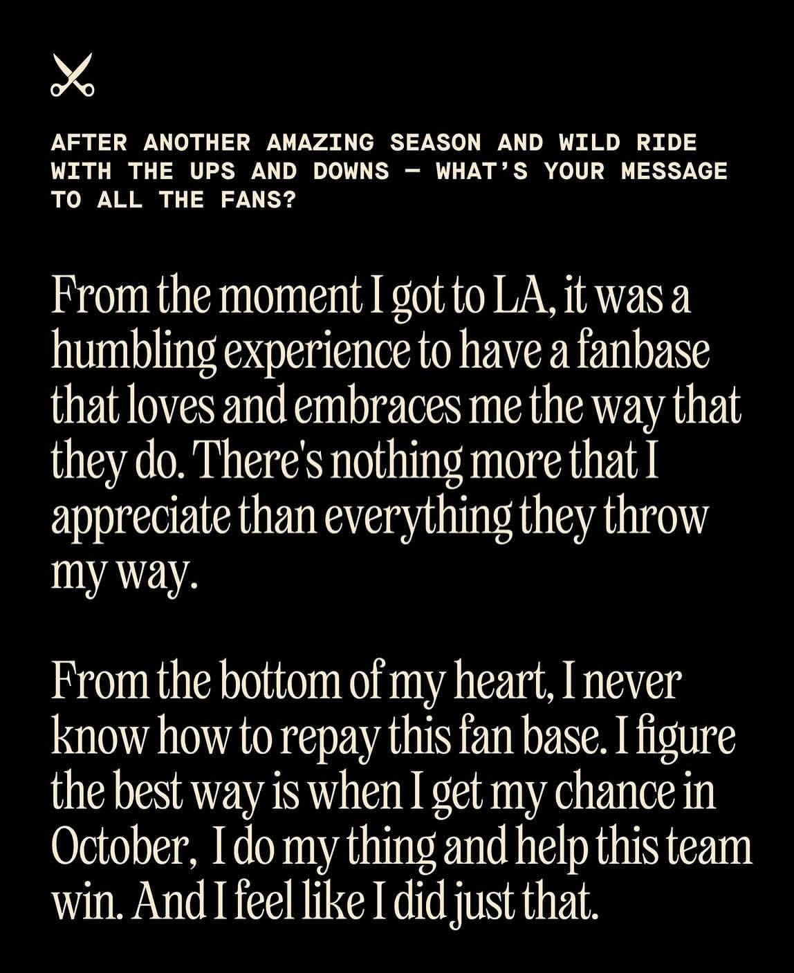 Text on black background. Message to fans thanking them for their support, stating appreciation for their embrace of the author.