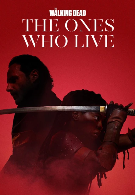A poster features two characters from The Walking Dead: The Ones Who Live, set against a solid red background with the show's title in white text.