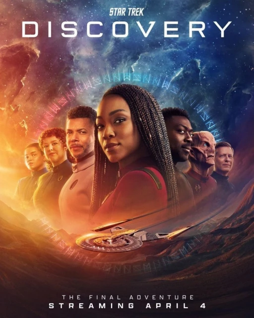Promotional poster for Star Trek: Discovery, The Final Adventure. Key characters are pictured against a nebula background.