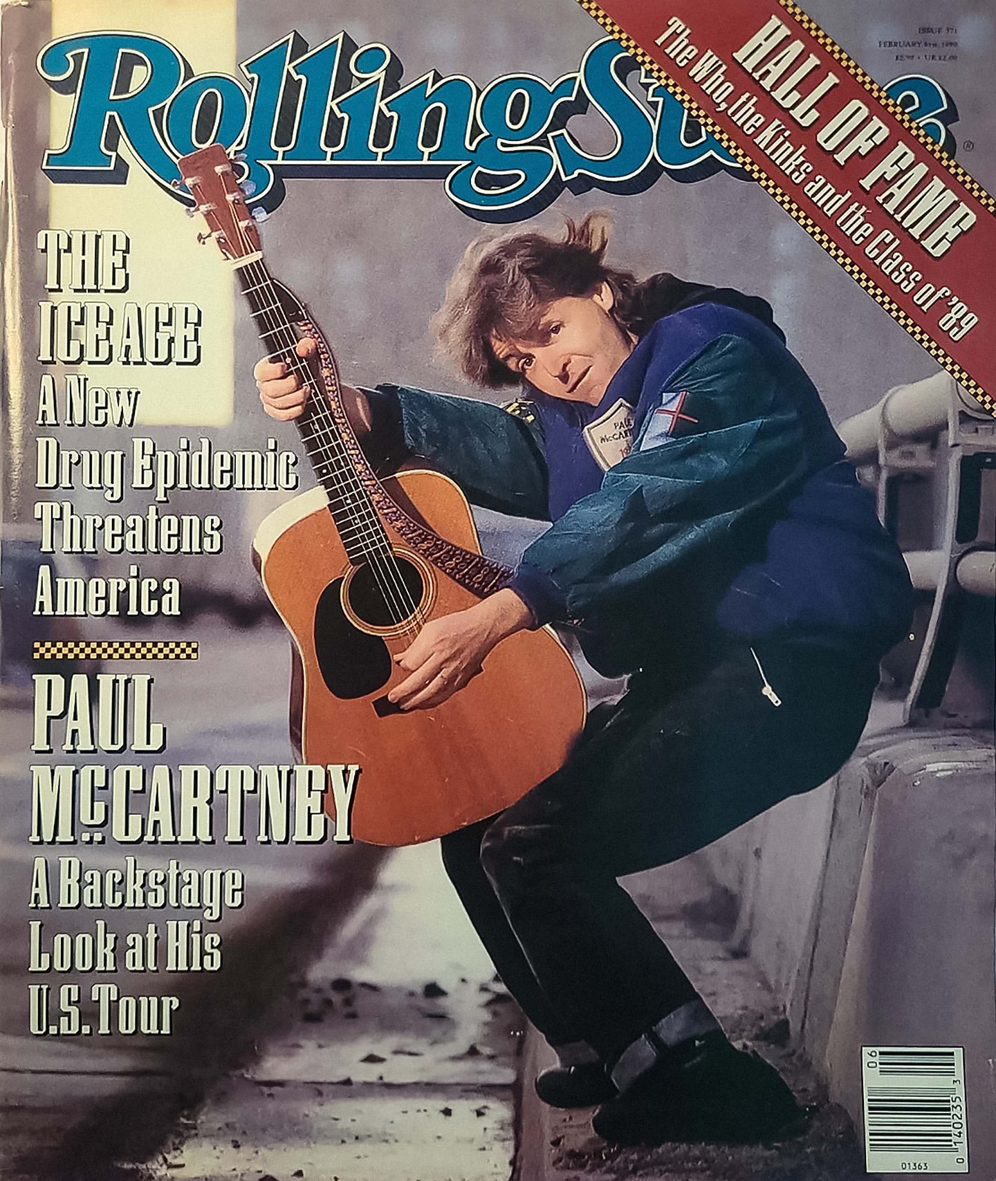 Rolling Stone magazine cover featuring Paul McCartney with a guitar, announcing 'Hall of Fame: The Who, the Kinks and the Class of '89'.