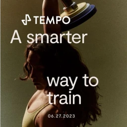 Woman lifting a barbell overhead with textured lighting and overlaid typography text reading A smarter way to train.