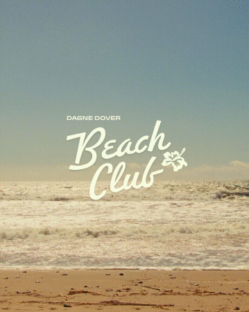 Seascape shot with sandy beach, ocean waves, and a clear blue sky, featuring the text 'Dagne Dover Beach Club'.