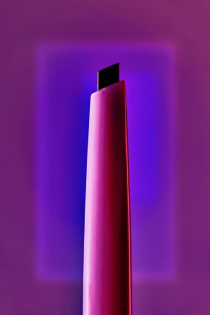Close-up product shot of a pink eyebrow pencil against a purple background with square lighting, showcasing beauty and makeup tools.