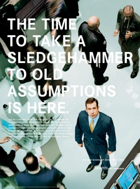 Advertisement depicting a man in a suit standing in an office setting, with other people and computer screens visible. The ad promotes investment.