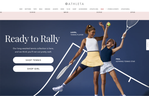 Two female tennis players, one an adult and one a child, wearing athletic wear and holding rackets on a blue background.