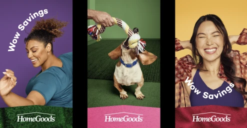 Triptych featuring a smiling woman, a dog playing with a rope toy, and a joyful woman with hands behind her head, photographed by Meredith Jenks