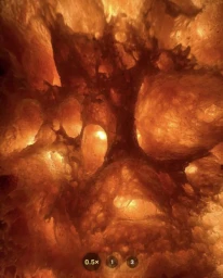 Extreme macro photography of bread crumb structure showing glowing golden backlight through porous network.