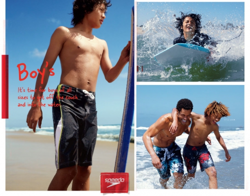 A youthful male holds a surfboard on a sunny beach, alongside a young surfer riding a wave, and two men enjoying the ocean together.