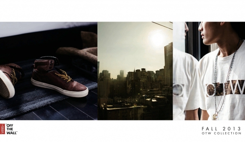 Fashion image featuring Vans high-top sneakers, a city skyline, and a person wearing a graphic T-shirt and necklace.