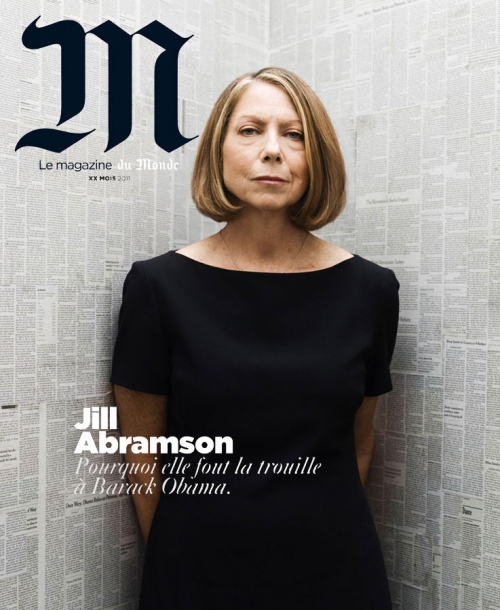 Magazine cover featuring Jill Abramson, former executive editor of The New York Times, against a backdrop of newspaper print.