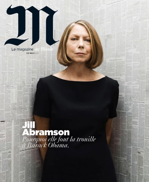 Magazine cover featuring Jill Abramson, former executive editor of The New York Times, against a backdrop of newspaper print.