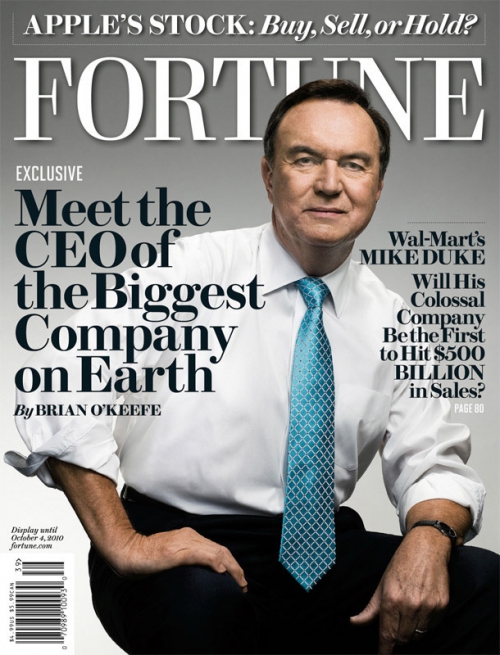 Magazine cover featuring an adult male in a suit and tie, smiling. The magazine cover includes the title Fortune.
