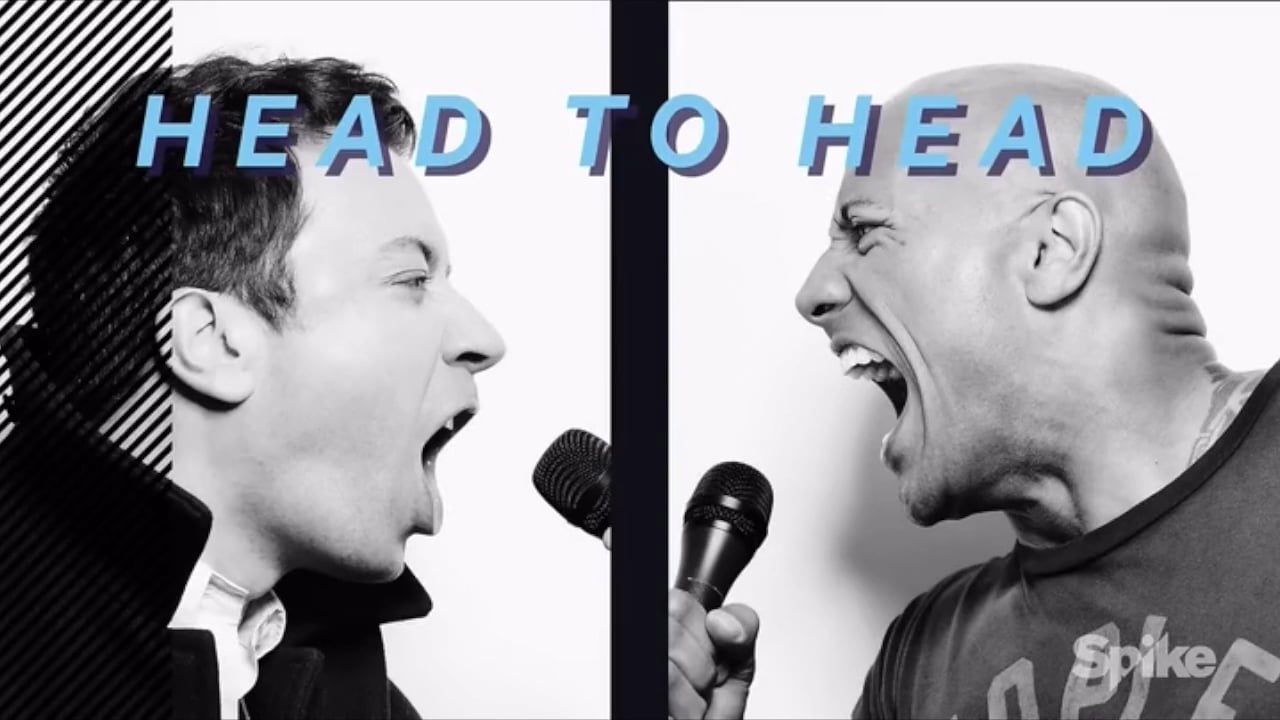 Two men in a split-screen image with microphones. One man is in a suit coat, and the other is in a t-shirt with mouths open.