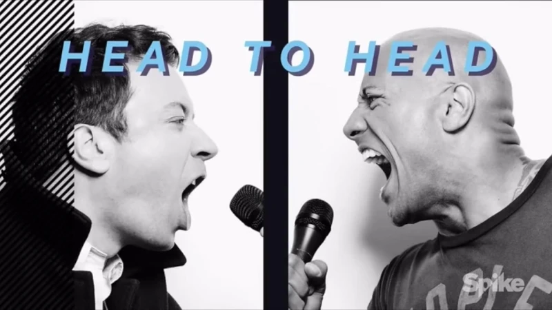 Two men in a split-screen image with microphones. One man is in a suit coat, and the other is in a t-shirt with mouths open.