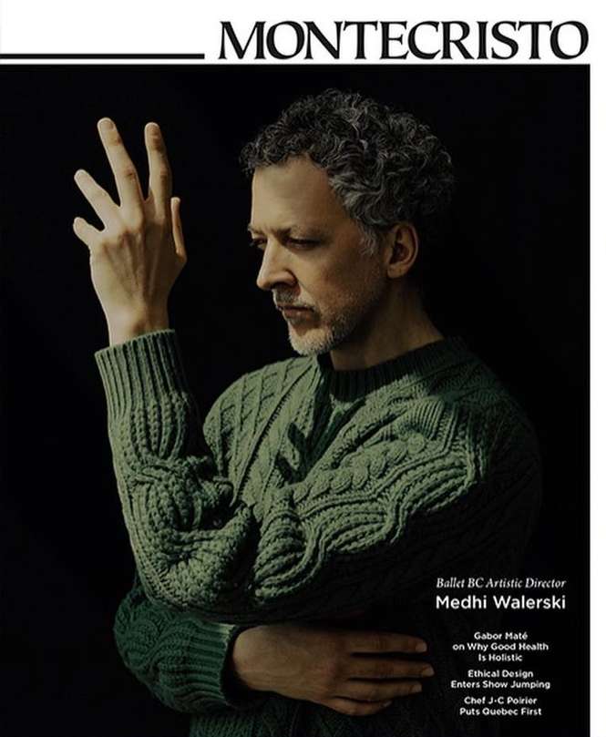 Magazine cover featuring a portrait of a middle-aged man with curly hair, wearing a green sweater, against a black background.
