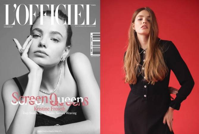 Magazine cover and editorial portrait of Kristine Froseth by Lauren Dukoff