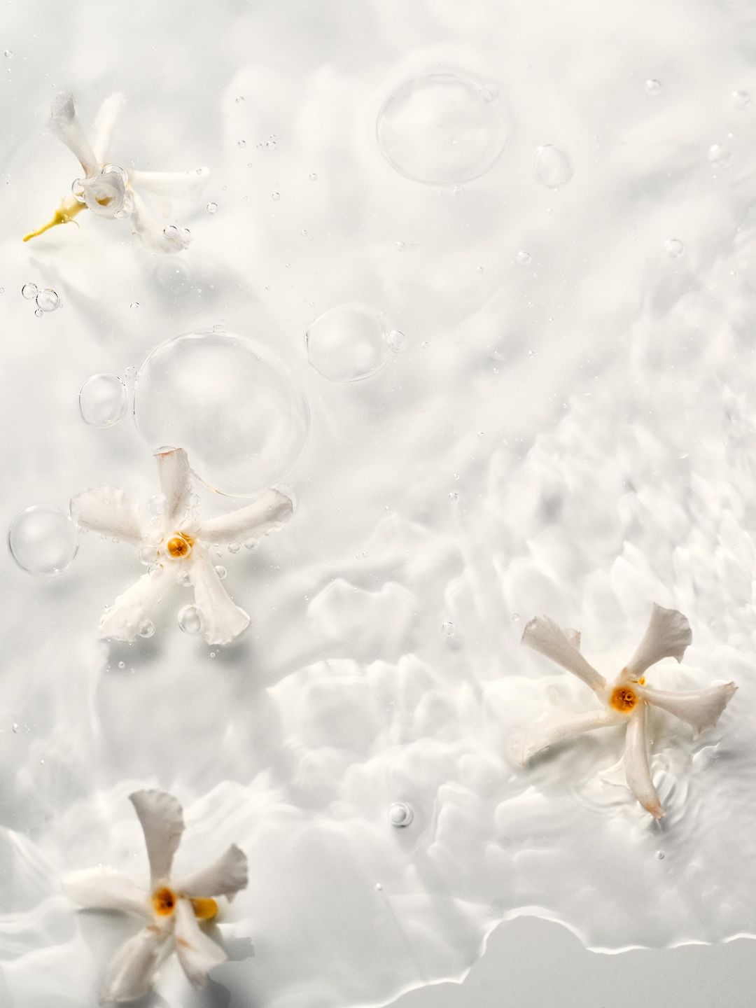 Elegant white flowers in water, creating a serene and minimalist visual. Ideal for beauty, wellness, or floral design content.