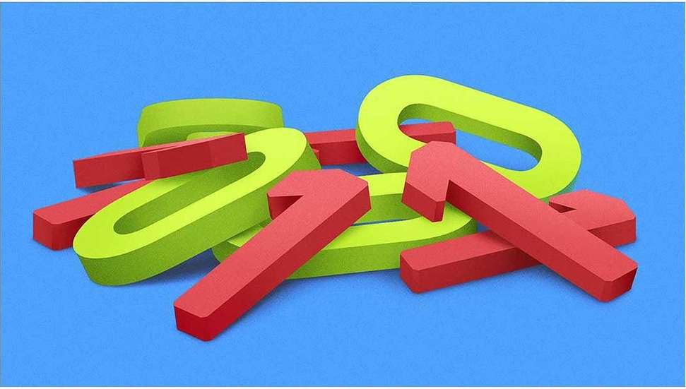 Illustration of red number ones and green letter Os in a pile on a light blue background. Abstract digital artwork for presentations and designs.