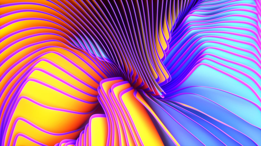 Abstract wavy background with yellow, orange, blue, and purple layers forming a visually engaging and colourful digital pattern.