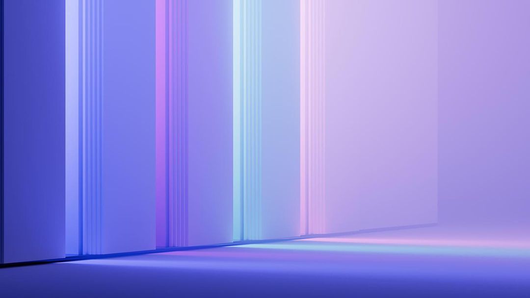 Abstract geometric rendering with vertical panels in blue, purple, and teal lighting, creating a modern, minimalist visual.