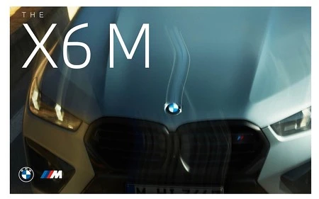 Close-up capturing the front of a silver BMW X6 M. The vehicle features a signature kidney grille, headlights, and the BMW logo prominently displayed.