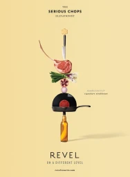 Vertical stack of culinary objects balancing on a bottle against a pale yellow background, styled by Brett Kurzweil.