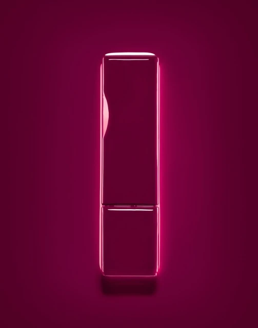 Shiny rectangular column form in deep magenta and red neon light. Product shot for design, architecture, or technology concept.