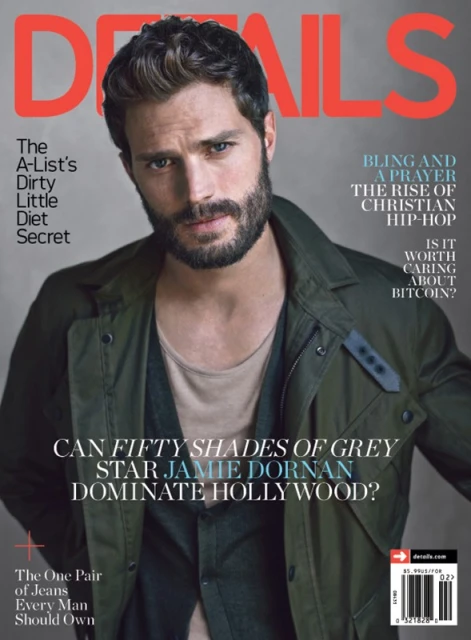 Magazine cover featuring Jamie Dornan. The cover has the magazine title at the top with various articles listed throughout the cover.