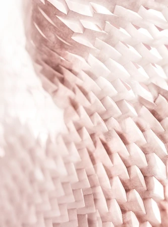 Close-up abstract photograph of folded pink paper texture with a geometric honeycomb pattern by Dominic Neitz